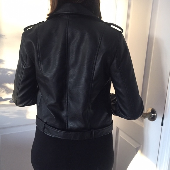 Love tree faux leather jacket with zipper pockets. - Picture 3 of 4